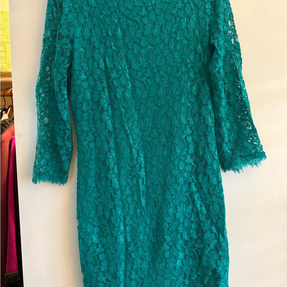 Diane Von Furstenberg Turquoise Lace Long Sleeve Dress